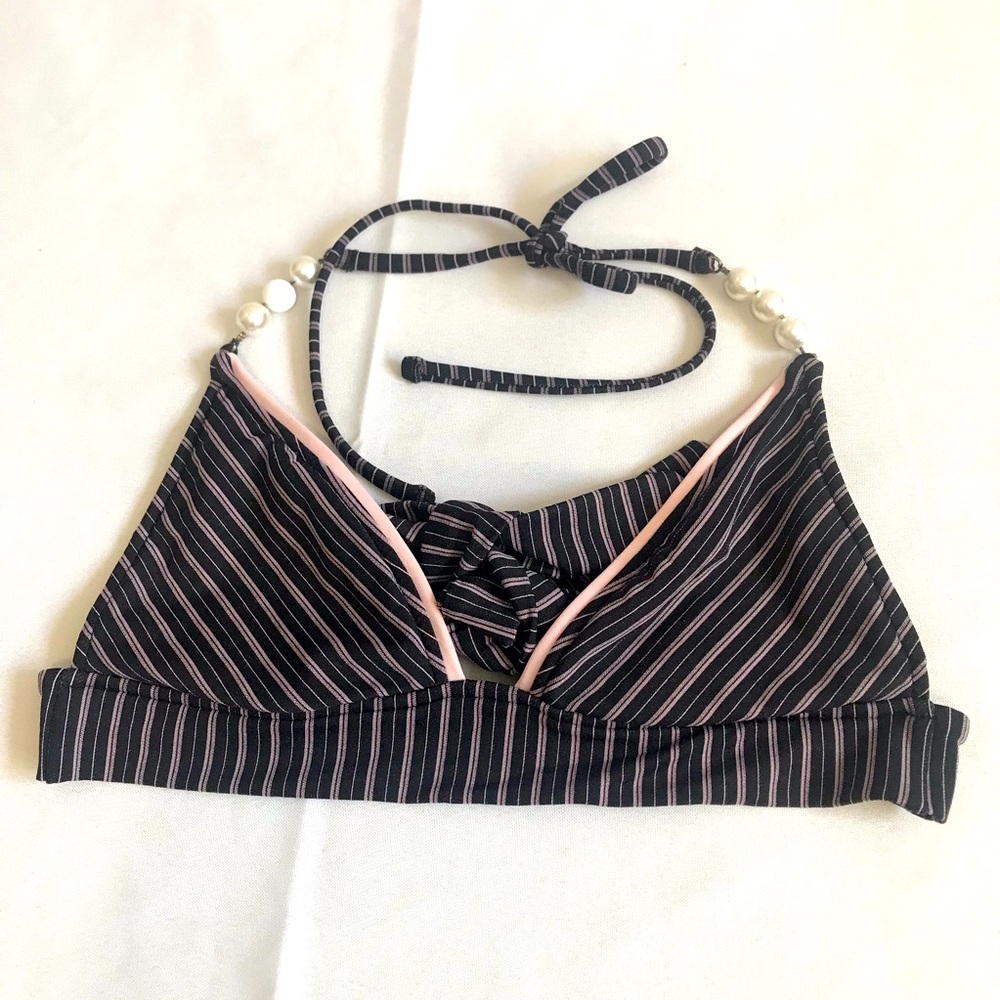 Becca Stripe black pink triangle halter bikini top size small